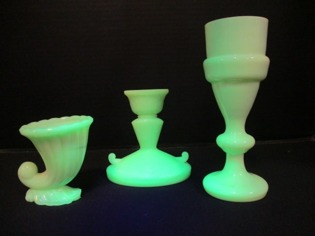Vintage Uranium/Vaseline Glass Vases and Candle Holder (1 of 12)