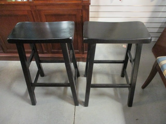 Pair of Painted Black Saddle Bar Stools (1 of 5)