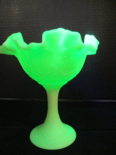 Fenton Lime Sherbet Satin Uranium Glass Compote (1 of 9)