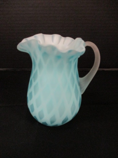 Fenton Blue Satin Glass Cased Diamond Quilted Design Pitcher (1 of 7)