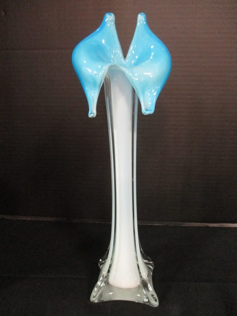 Blue Cased Art Glass Jack in the Pulpit Vase (1 of 10)