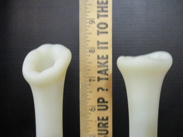 Pair of Fenton Signed Handpainted Satin Glass Footed Vases - 12