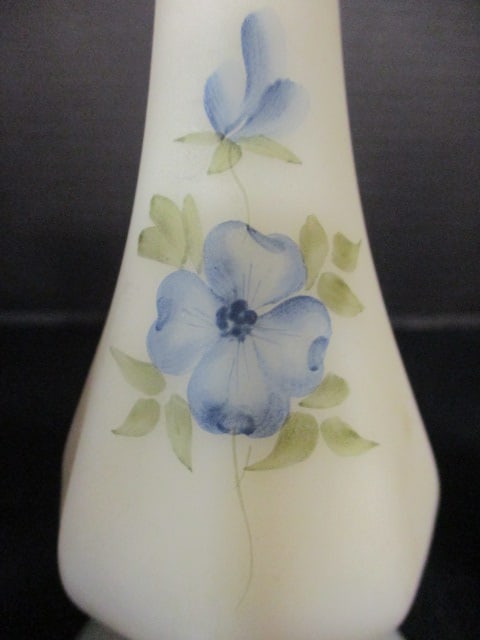 Pair of Fenton Signed Handpainted Satin Glass Footed Vases - 6