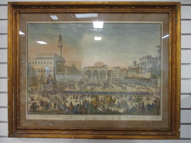 Vintage Hand Colored "Palazzo Vecchio" Engraving Lithograph (1 of 19)