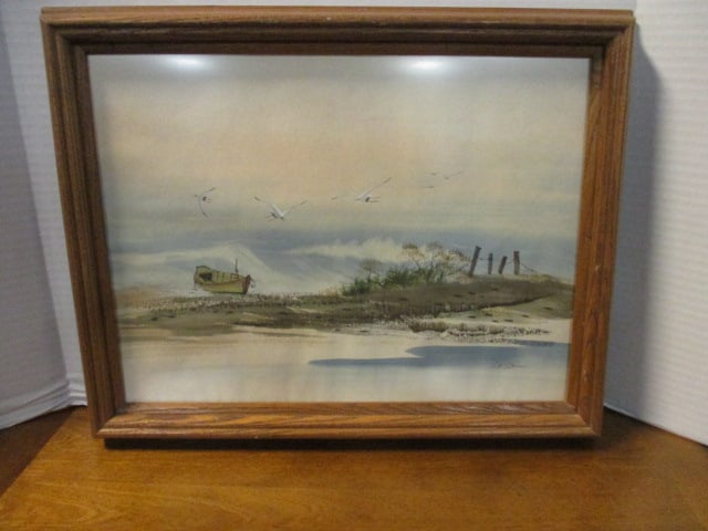 Artist Signed Original Sea Scape Watercolor Painting (1 of 10)