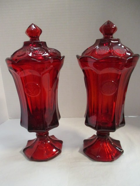 Two Fostoria Ruby Red Coin Footed Apothecary Jars (1 of 20)