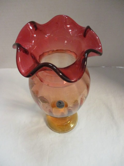 Ltd. Ed. Fenton Signed Handpainted Amberina Vase - 3