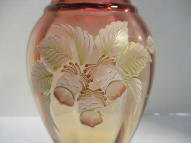 Ltd. Ed. Fenton Signed Handpainted Amberina Vase - 4