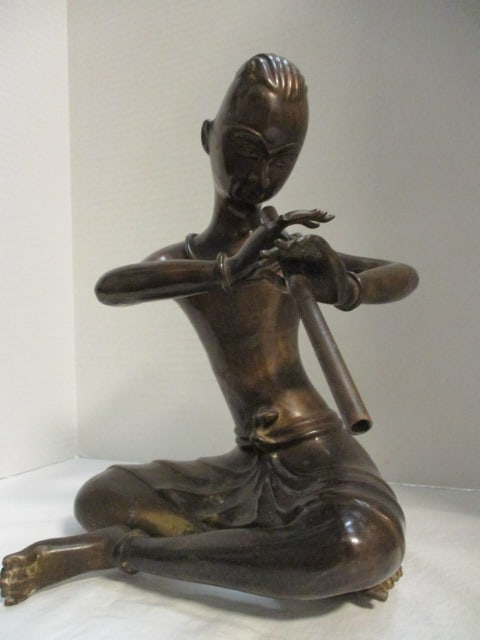 Bronze Flute Player Statue (1 of 8)