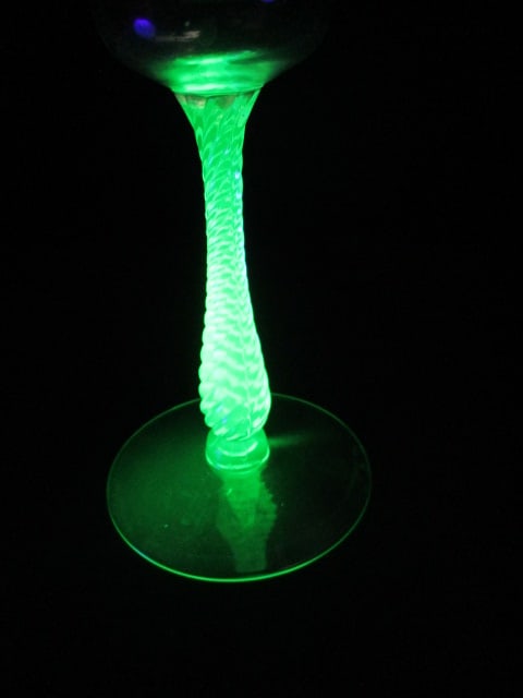 Pair of Green Depression Uranium/Vaseline Glass Wine Stems - 5