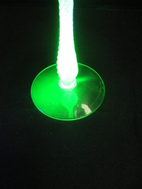 Pair of Green Depression Uranium/Vaseline Glass Wine Stems - 6