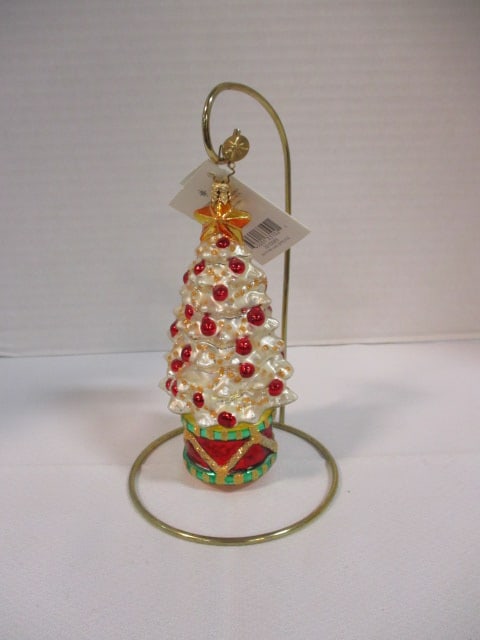 Christopher Radko Christmas Tree Blown Glass Ornament: includes ornament hanger stand, has original tag