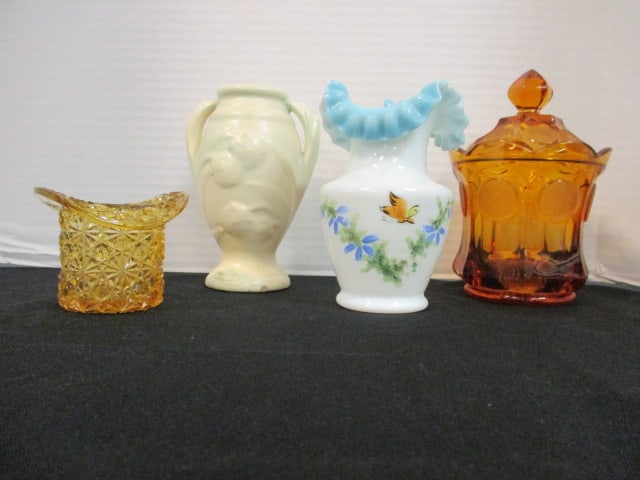 Amber Coin Jar, Amber Top Hat, Ruffle Vase, USA Pottery Vase (1 of 20)