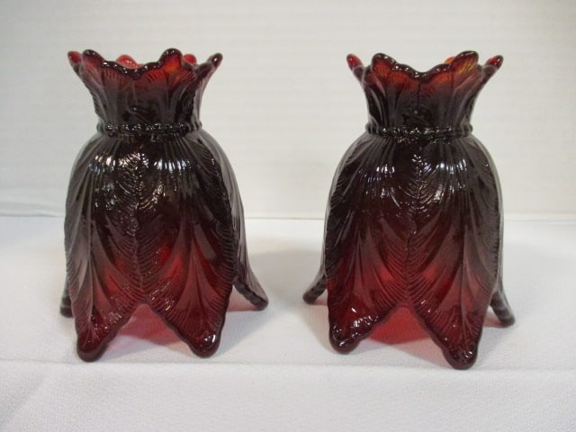 Pair of Fenton Ruby Red Leaf Candle/Votive Holders - 5
