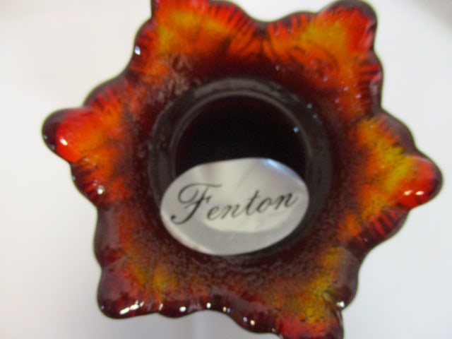 Pair of Fenton Ruby Red Leaf Candle/Votive Holders - 6