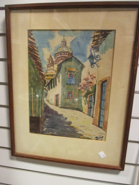 Midcentury Diaz Artist Signed Latin Street Scene Watercolor (1 of 4)