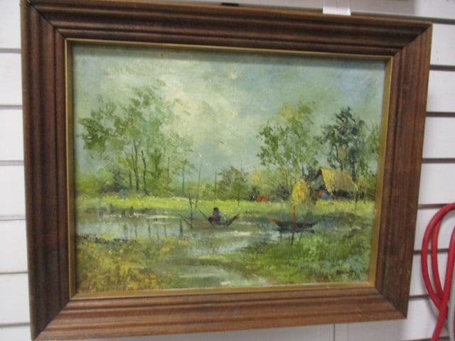Sunti Signed Original Villager Fisherman Canvas Painting (1 of 6)