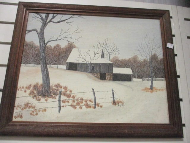 Artist Signed Original Winter Landscape Canvas Painting (1 of 5)