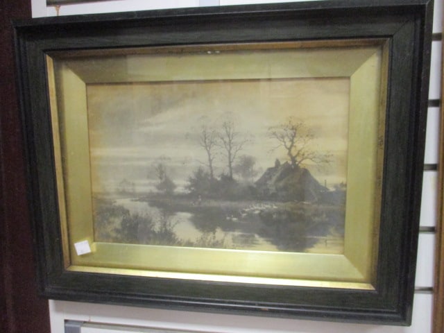 Vintage Riverbank Landscape Monochrome Print (1 of 5)