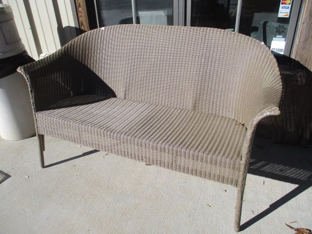 Painted Brown Woven Love Seat with Removable Cushion - 3