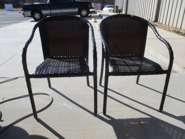 Pair of Woven Resin Barrel Back Arm Chairs (1 of 5)