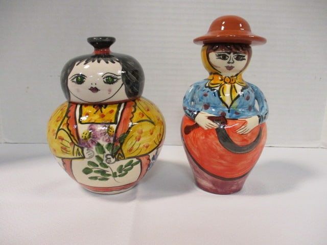 Two Handpainted Terra Cotta Folk Art Figural Jars (1 of 11)