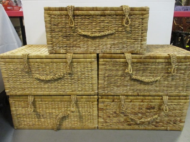 Five Woven Rush Hinged Lid Storage Boxes (1 of 17)