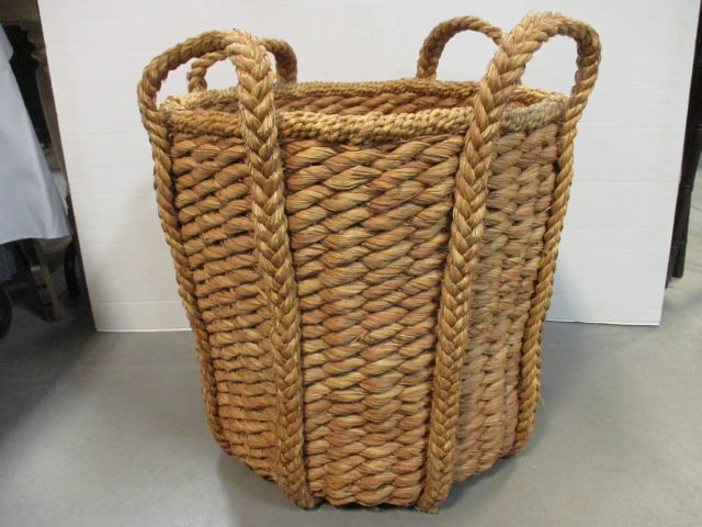 Large Handwoven Rush Basket with Braided Handles (1 of 7)