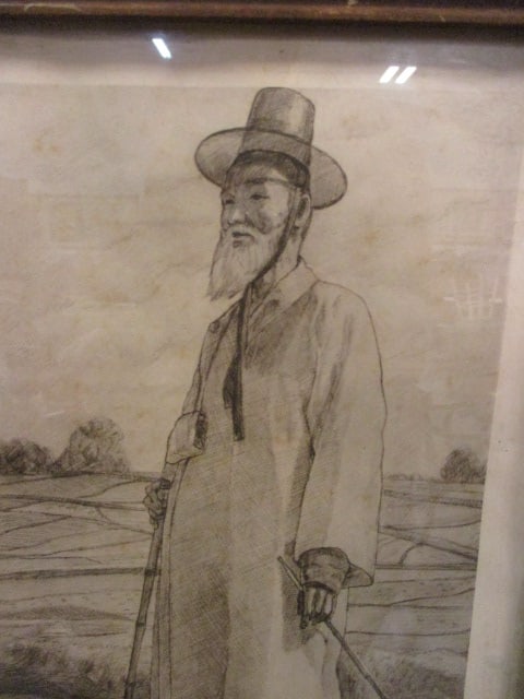 Pencil Signed "Korean Man" Pen and Ink Drawing - 2