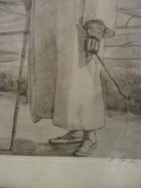 Pencil Signed "Korean Man" Pen and Ink Drawing - 3