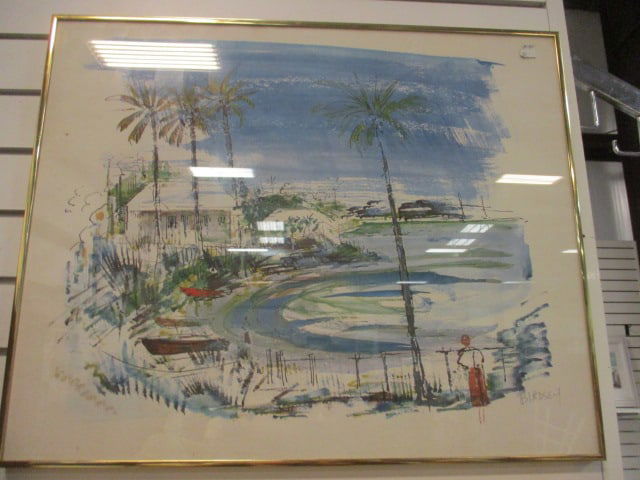 Bermuda Harbor Scene Print of Watercolor by Birdsey: Framed 24 1/4" x 19 3/4" 