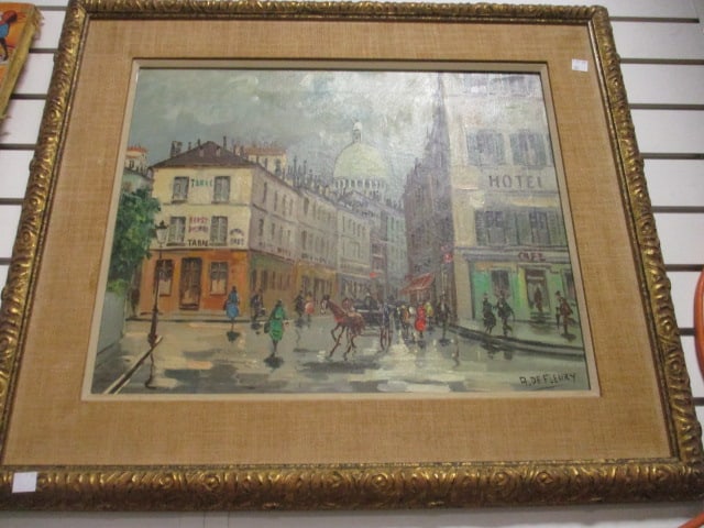 A. De Fleury Signed Parisian Street Scene Canvas Painting (1 of 6)