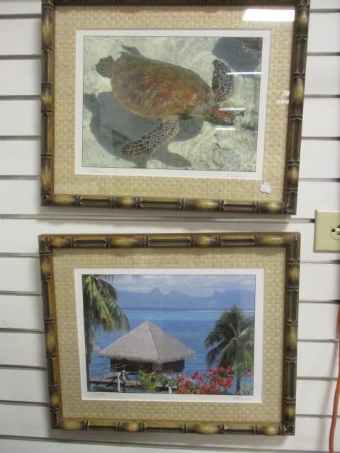 Two J. Fourmier Signed Tahiti Photo Art Prints: Framed and matted 18 3/4" x 15 1/2" 