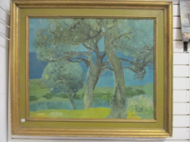 Vintage Bardone Signed Tree Scape on Board: Framed 37" x 31 1/2", some finish scuffs on frame, Local Pickup Only 