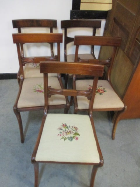 Set of 5 Dining Chairs with Needlepoint Seats (1 of 5)