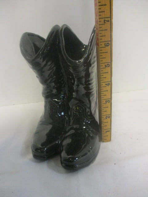McCoy Black Cowboy Boots Planter/Vase - 7