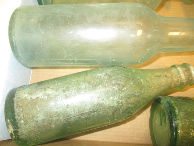 Green Glass Bottles-Spur, Coca Cola, 1 Round Bottom, Mint Cola, - 2