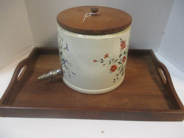 Wood Tray & Stoneware Water Dispenser (1 of 6)