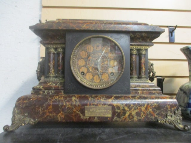 Seth Thomas Style Adamantine Mantle Clock w/Brass Accents (1 of 6)