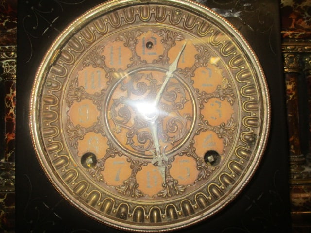 Seth Thomas Style Adamantine Mantle Clock w/Brass Accents - 4