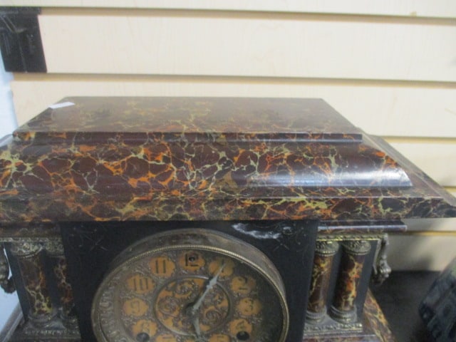 Seth Thomas Style Adamantine Mantle Clock w/Brass Accents - 6