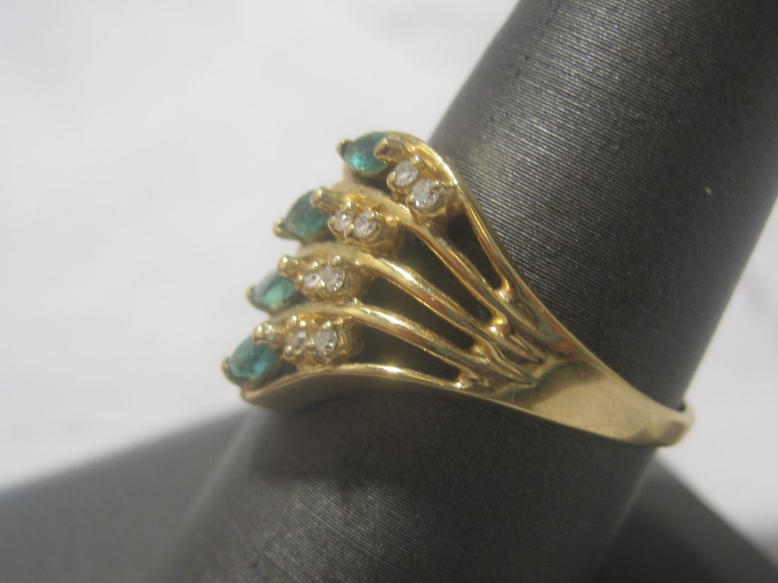 14k Gold Emerald & Diamond Ring - 2