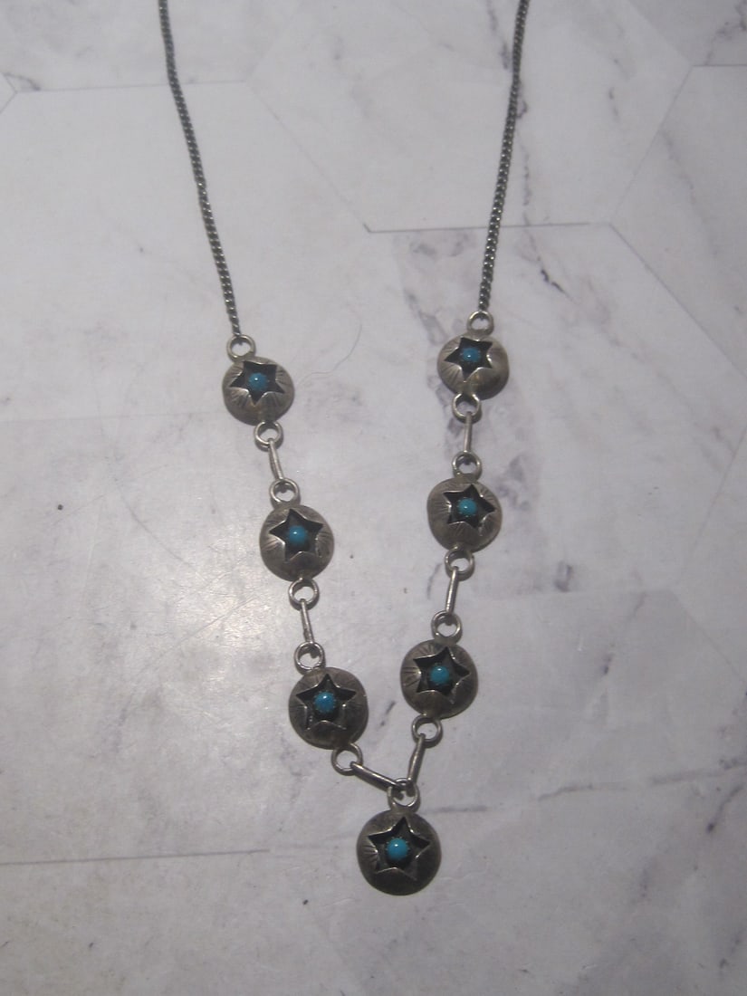 18" Sterling Silver Turquoise Native American Style Necklace (1 of 5)