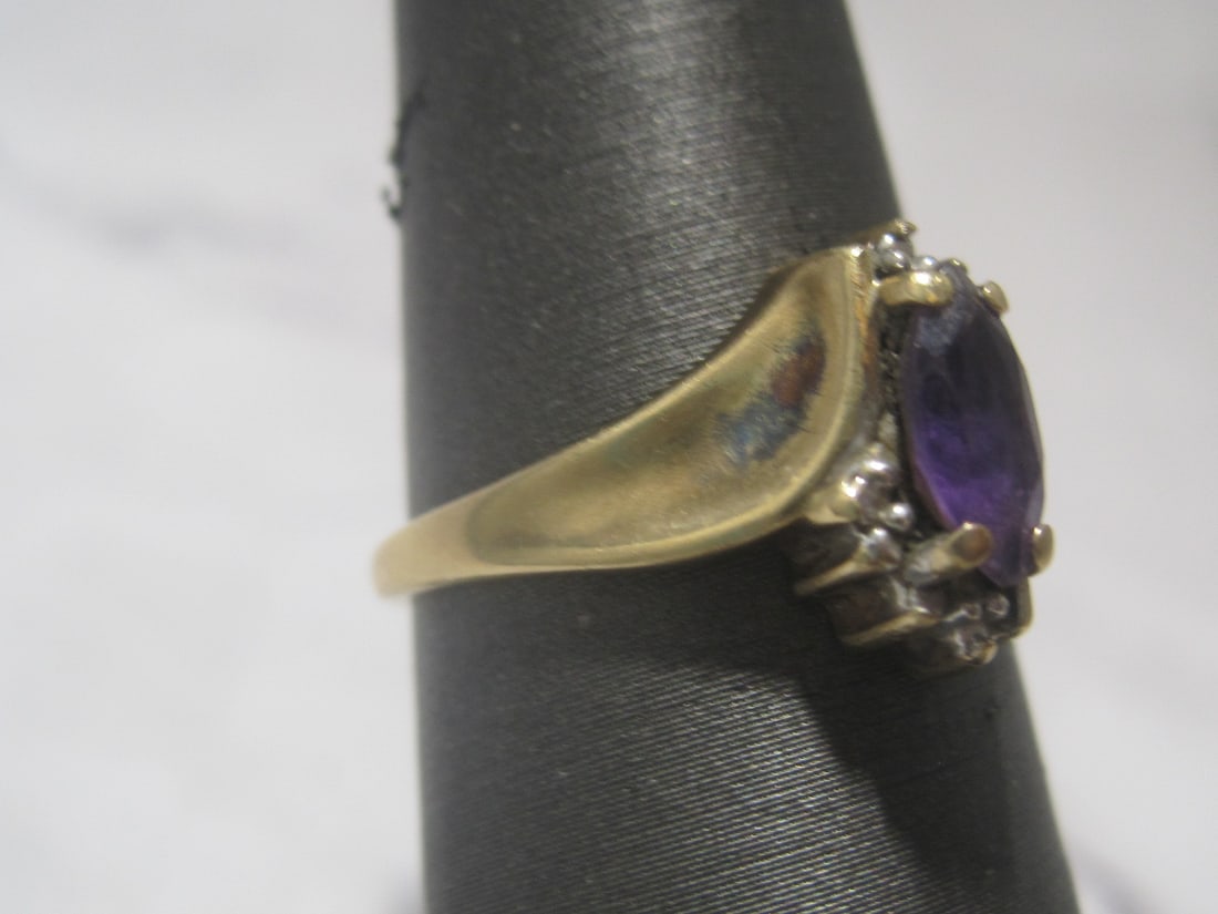 10k Gold Amethyst & Diamond Ring - 2