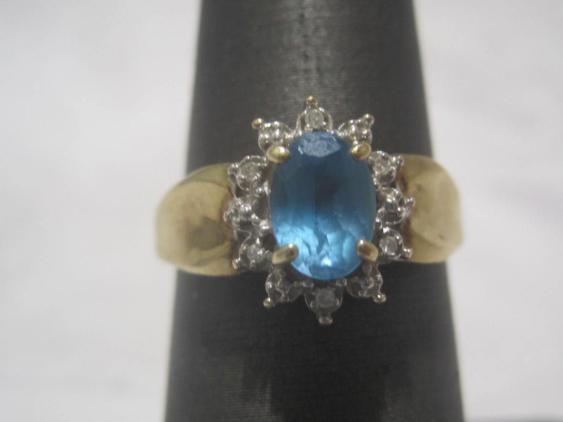 10k Gold Blue Topaz & Diamond Ring (1 of 4)
