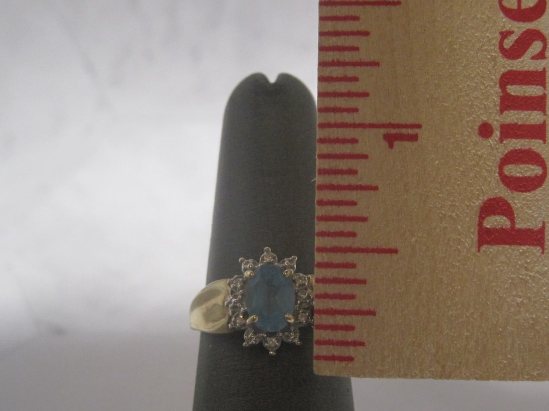 10k Gold Blue Topaz & Diamond Ring - 4