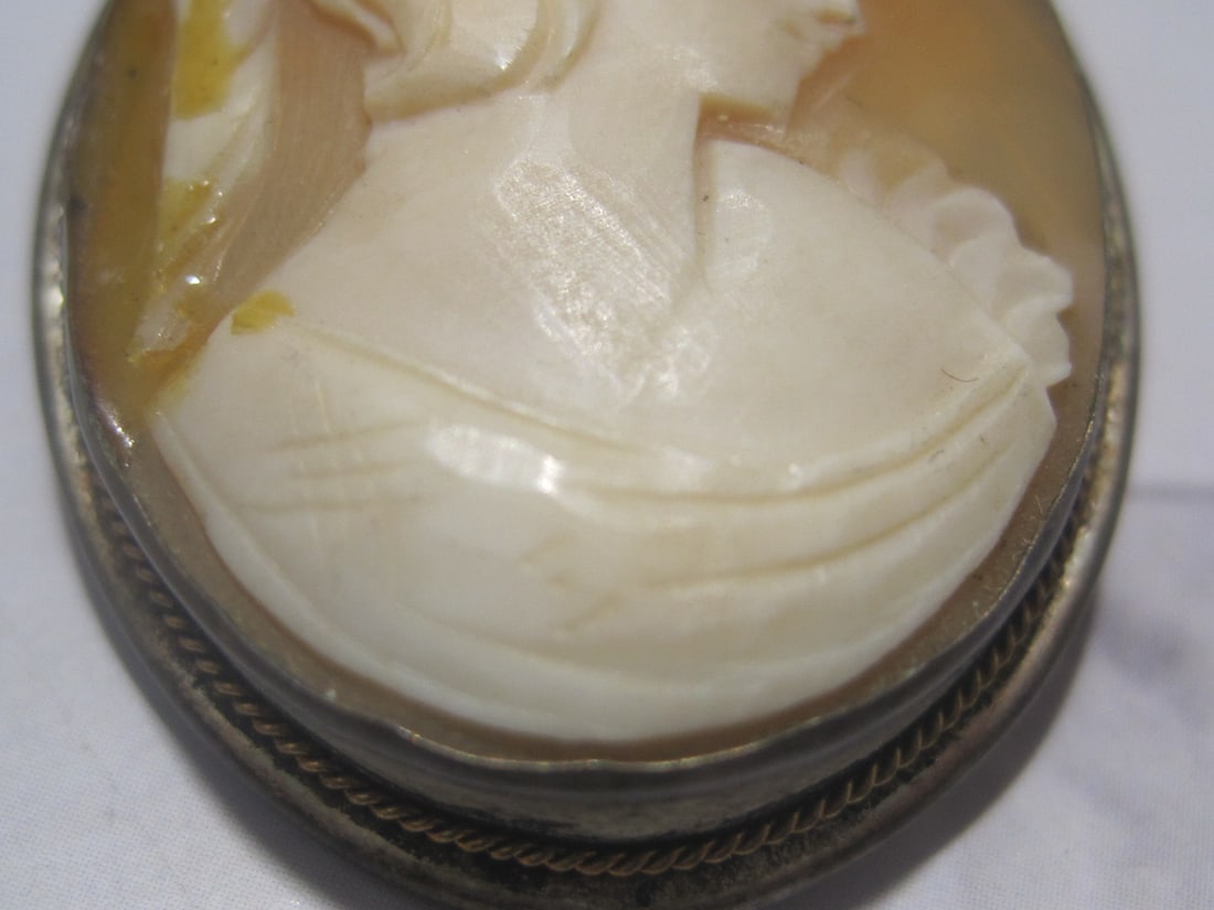 Antique 800 German Silver Cameo Brooch/Pendant - 3