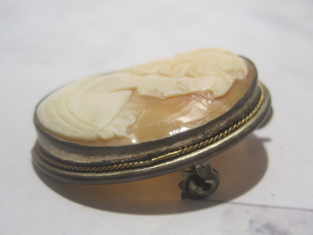 Antique 800 German Silver Cameo Brooch/Pendant - 4