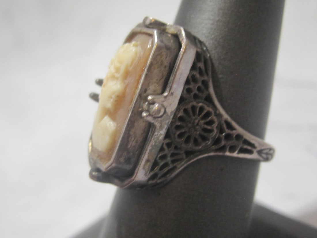 Sterling Silver Antique Cameo/Onyx Ring - 2