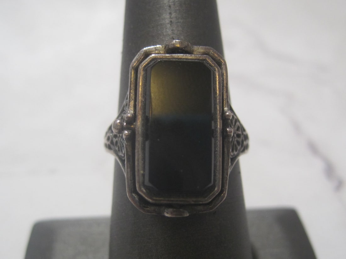 Sterling Silver Antique Cameo/Onyx Ring - 4